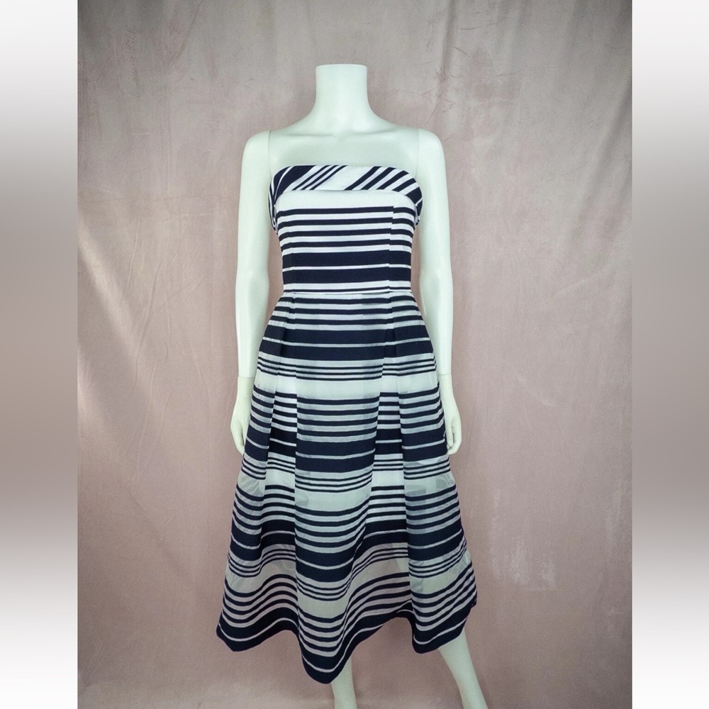 Nicholas Womens Navy Blue White Striped Dress Size 4 Strapless A Line